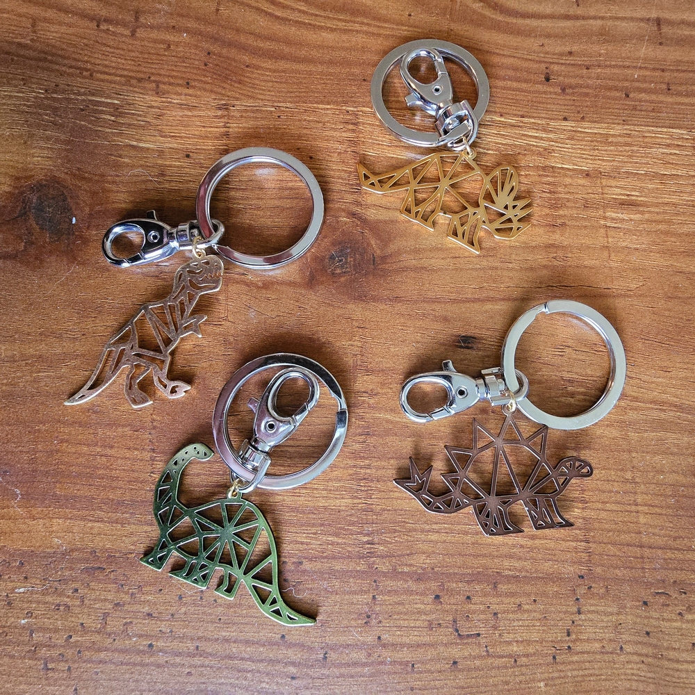 Dinosaur Keychain Set in Gold and Silver